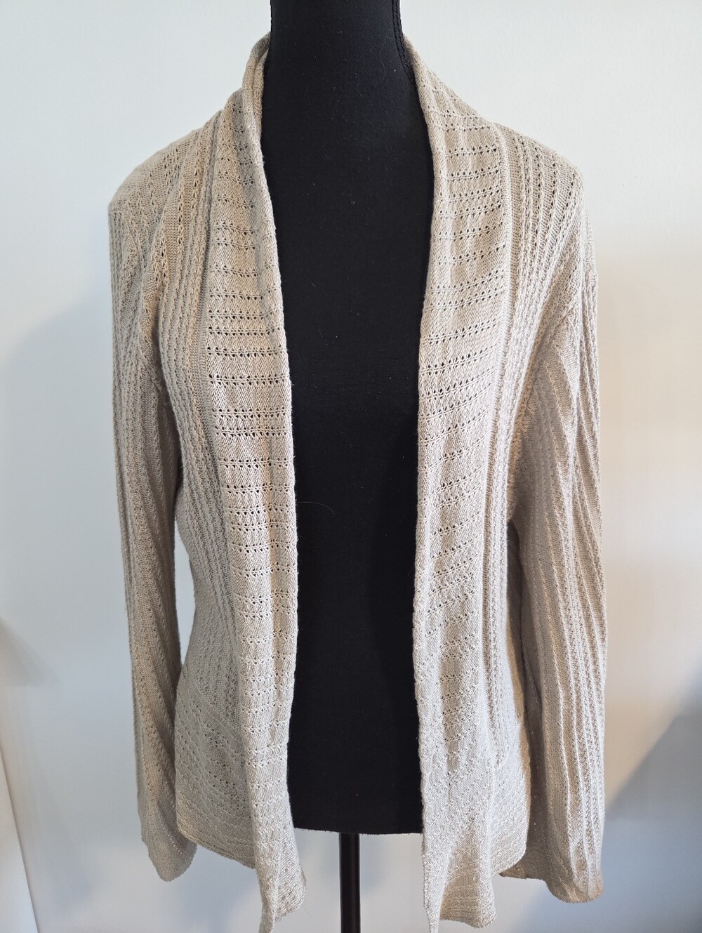 Eileen Fisher open front pointelle linen cardigan Sz S/M ( See Measurements)